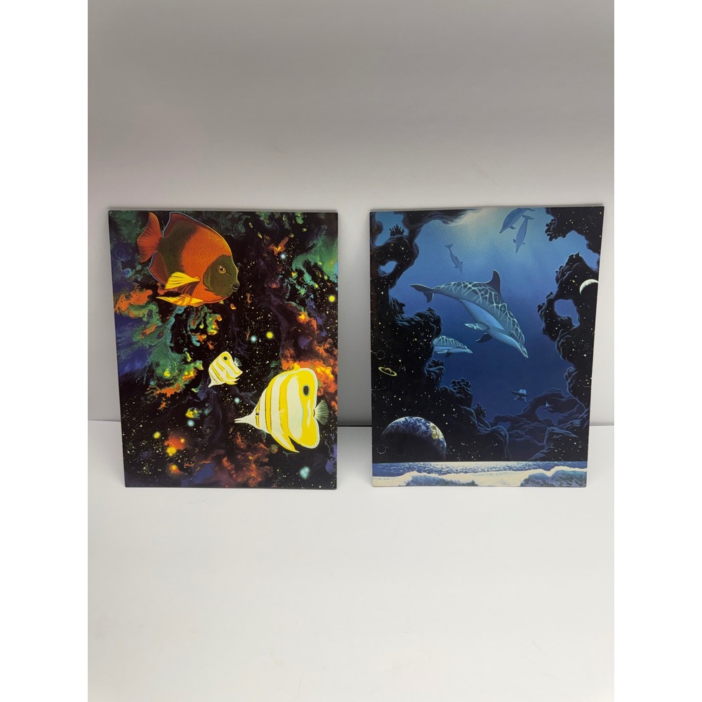 Vintage 1999 Mead Schim Schimmel Space Fish Dolphin Folders Set of 2 Cosmic Art